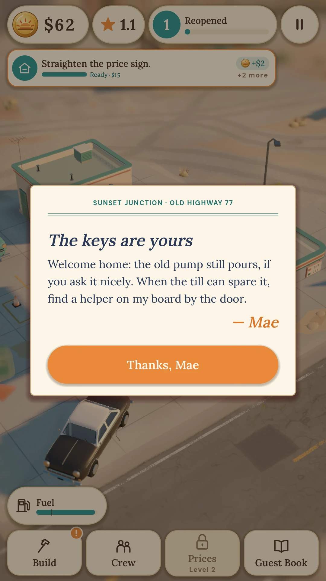 Mae’s letter displayed in the game.